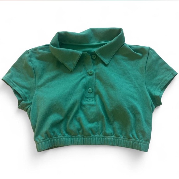 ALO Yoga Tops - Alo Prestige Green Cropped Polo Shirt